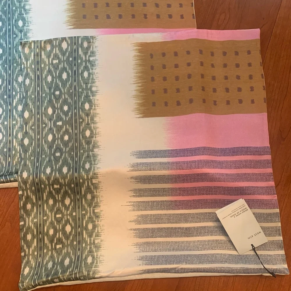 West Elm Blocked Ikat Silk Decorative Pillow Covers Set of Two